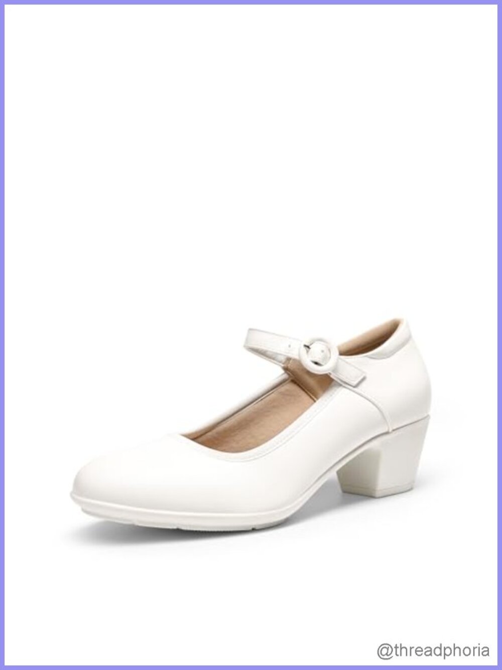 Women's Mary Jane Pumps with Chunky Heel, Closed Toe, Arch Support, Buckle